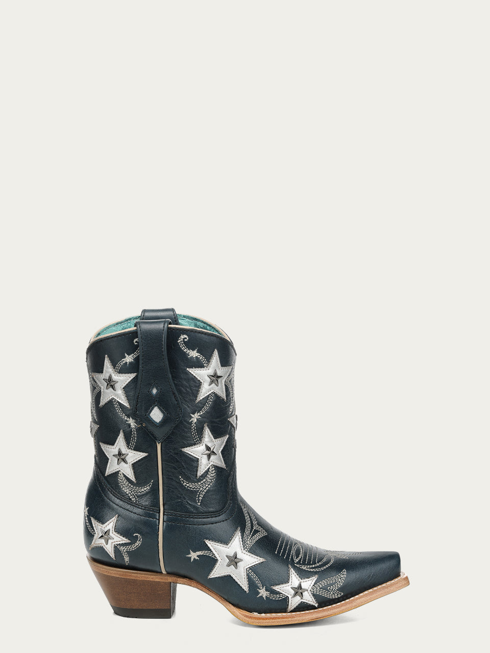 Women's Corral Navy Blue Genuine Leather Boots with Embroidery & Stars Overlay & Studs Ankle Boot