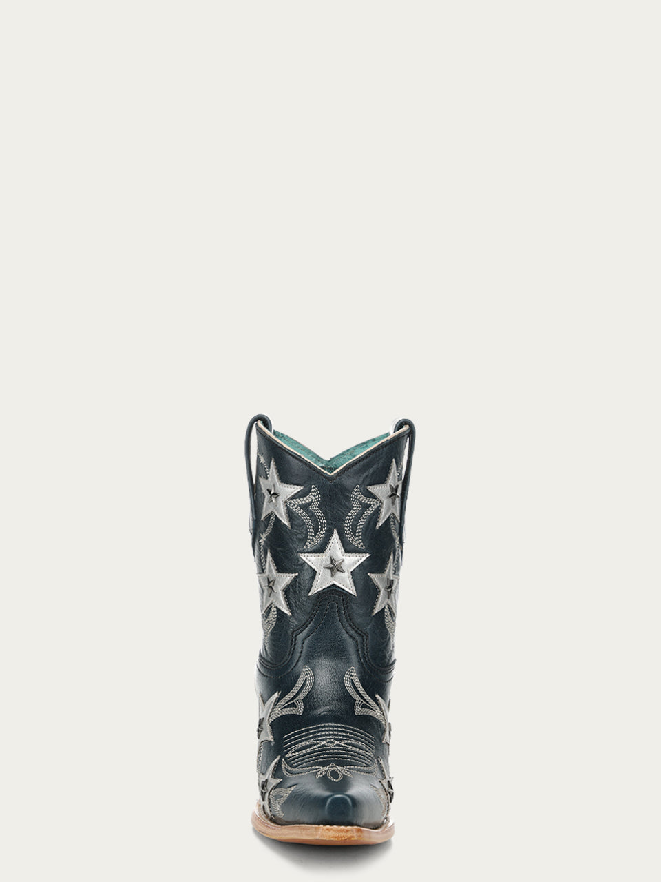 Women's Corral Navy Blue Genuine Leather Boots with Embroidery & Stars Overlay & Studs Ankle Boot