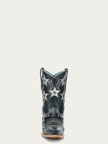 Women's Corral Navy Blue Genuine Leather Boots with Embroidery & Stars Overlay & Studs Ankle Boot