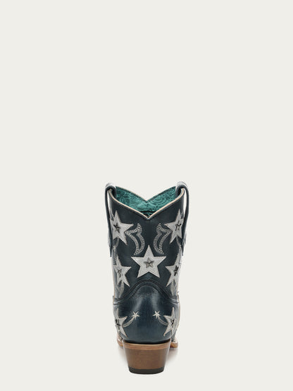 Women's Corral Navy Blue Genuine Leather Boots with Embroidery & Stars Overlay & Studs Ankle Boot
