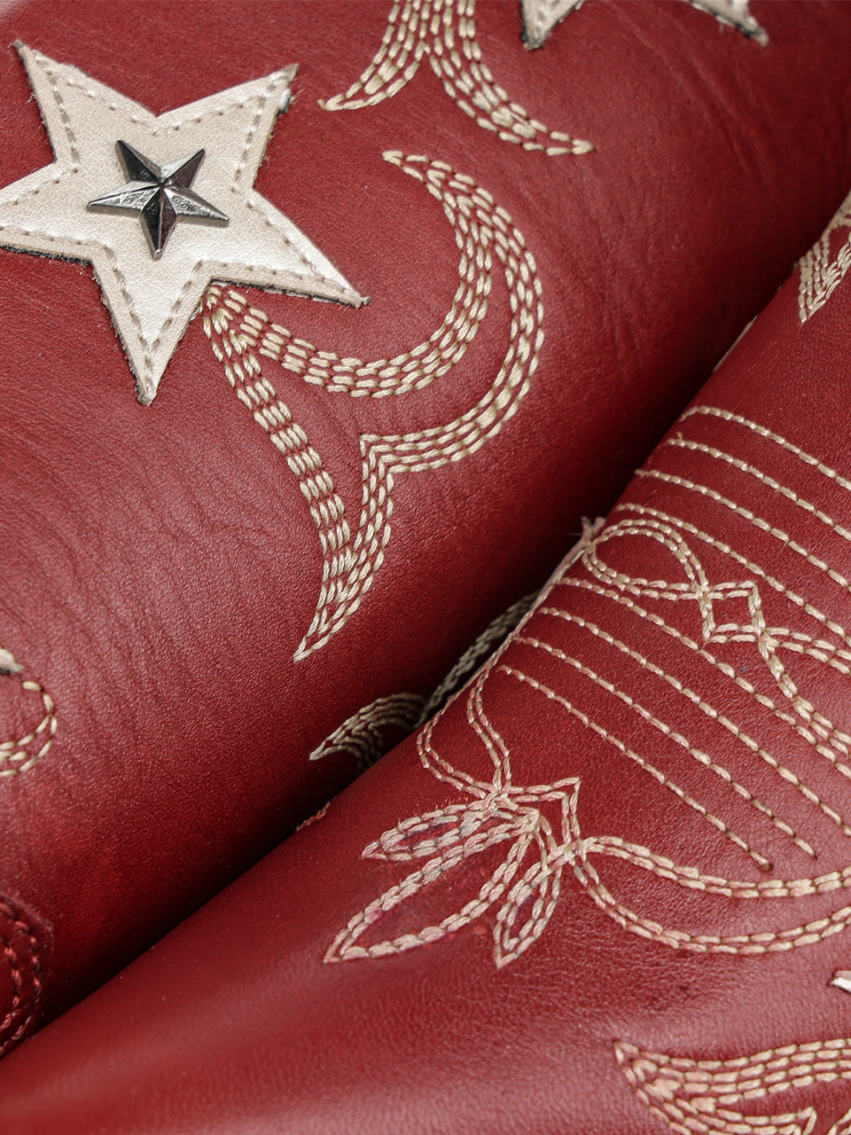 Women's Corral Red Genuine Leather Boots with Embroidery & Stars Overlay & Studs Tall Top