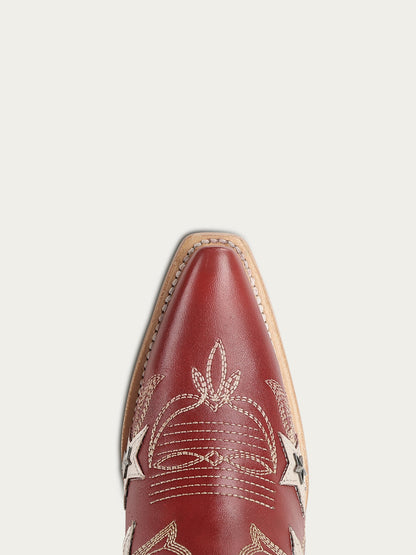 Women's Corral Red Genuine Leather Boots with Embroidery & Stars Overlay & Studs Tall Top