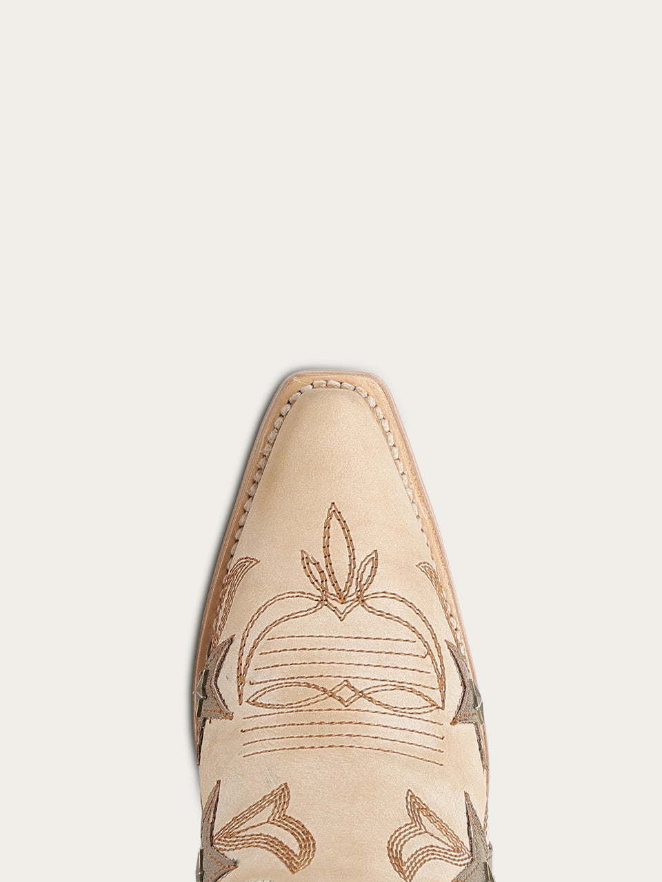 Women's Corral Bone Genuine Leather Boots with Embroidery & Stars Overlay & Studs Tall Top