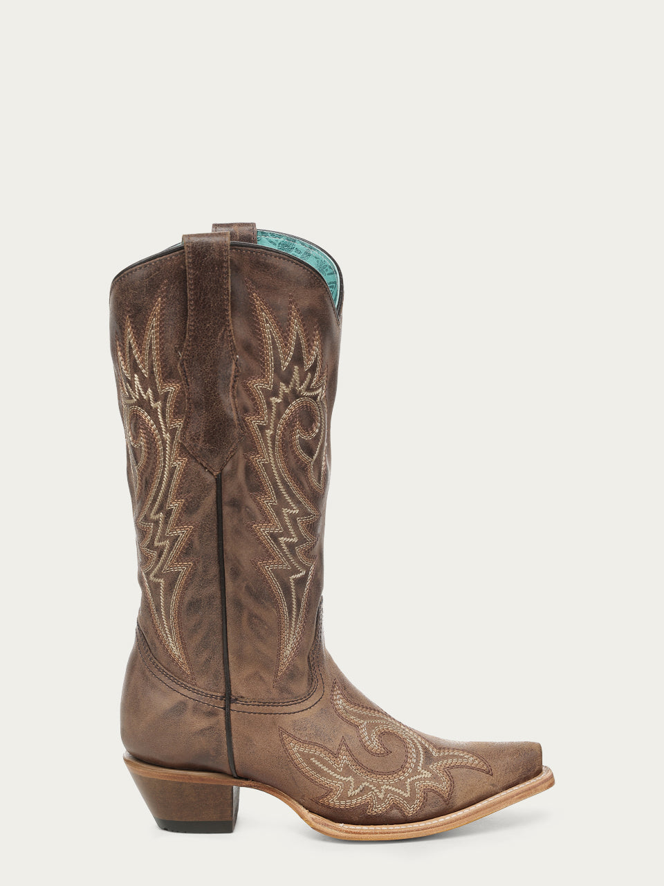 Women's Corral Brown Genuine Leather Boots with Flames Embroidery