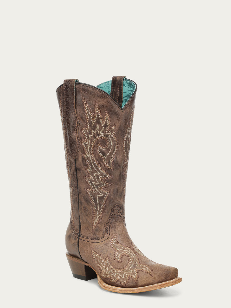 Women's Corral Brown Genuine Leather Boots with Flames Embroidery