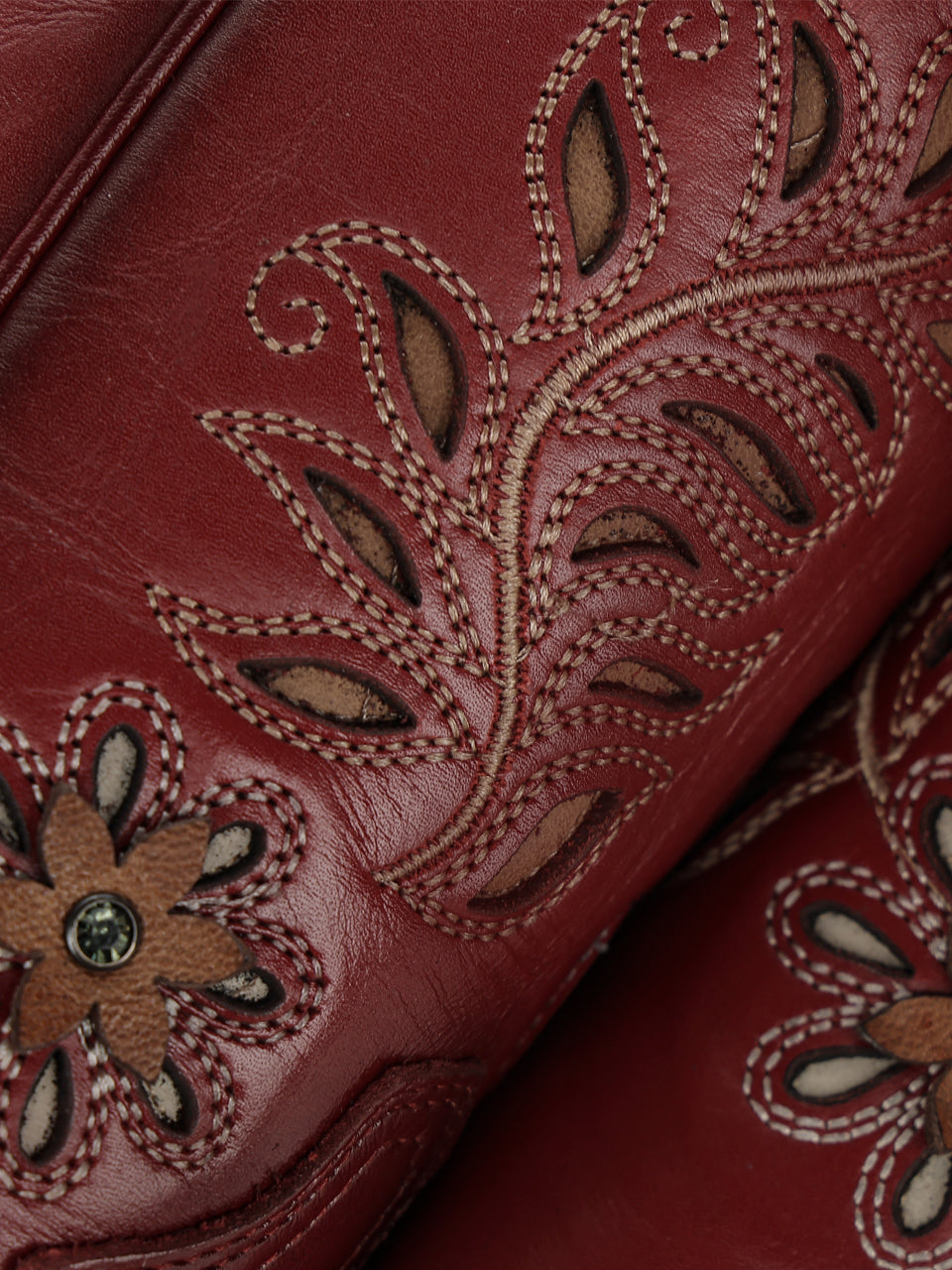Women's Corral Red Genuine Leather Boots with LASER, Flowers and Birds Inlay and Crystals Tall Top Cowboy Boot