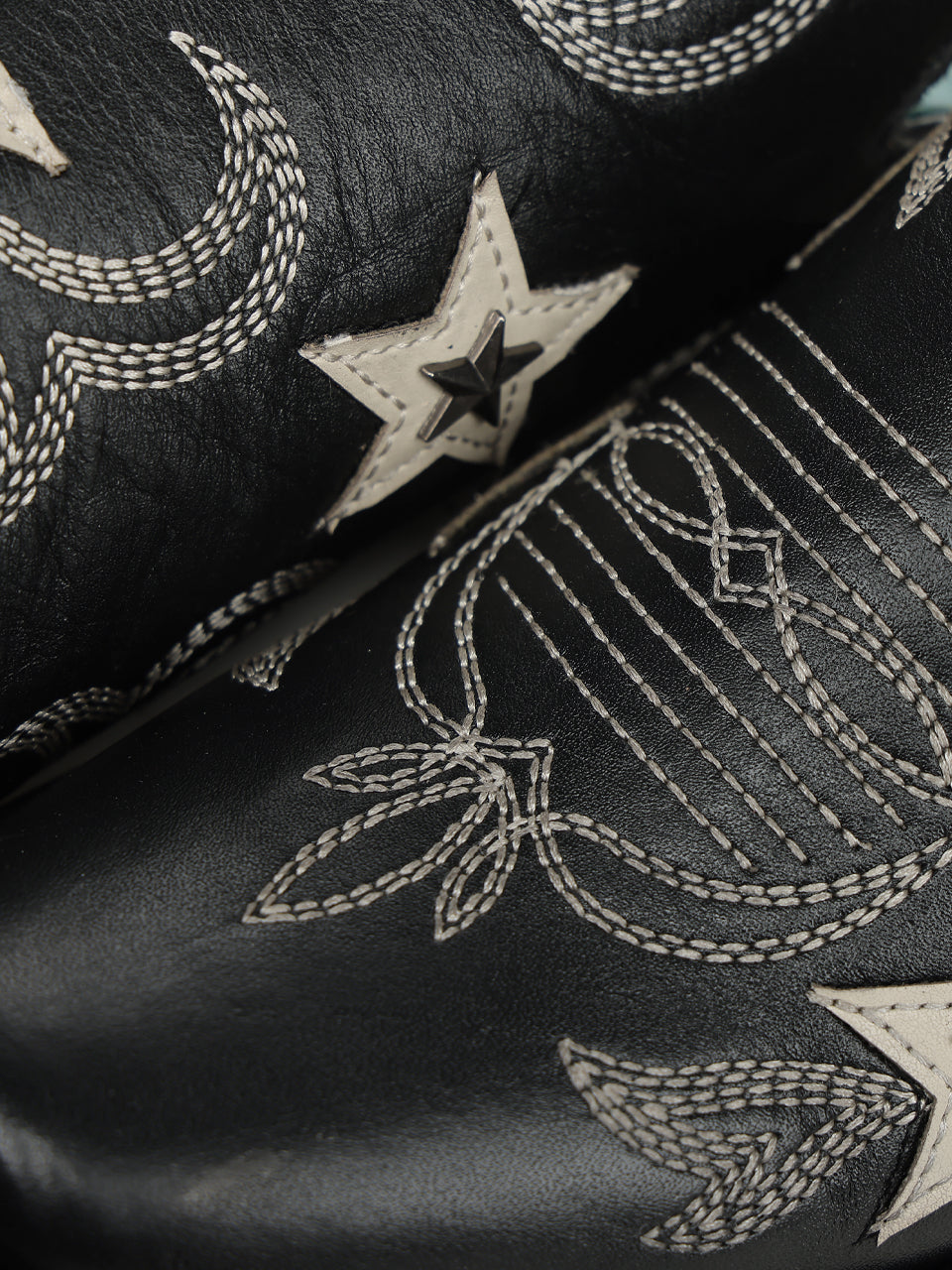 Women's Corral Black Genuine Leather Boots with Embroidery & Stars Overlay & Studs