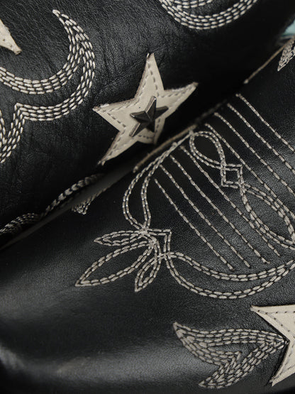 Women's Corral Black Genuine Leather Boots with Embroidery & Stars Overlay & Studs
