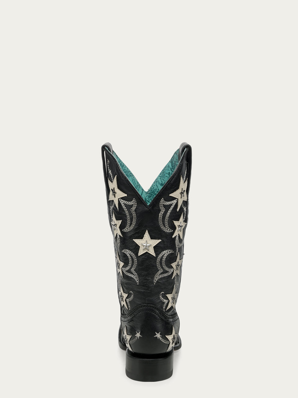Women's Corral Black Genuine Leather Boots with Embroidery & Stars Overlay & Studs