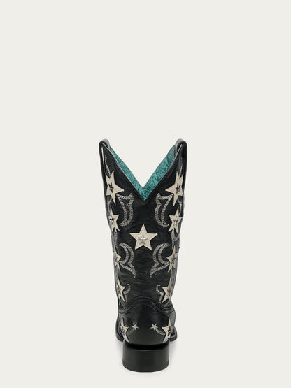 Women's Corral Black Genuine Leather Boots with Embroidery & Stars Overlay & Studs