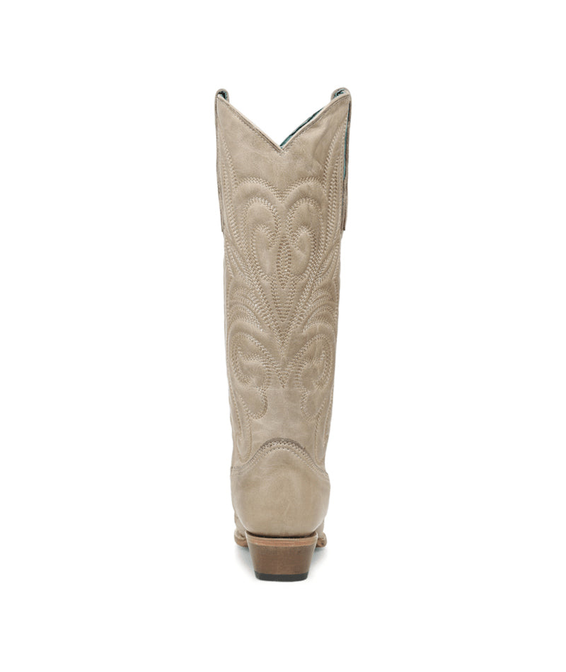 Women's Corral Bone Genuine Leather Boots with Curved Embroidery Pattern Tall Top