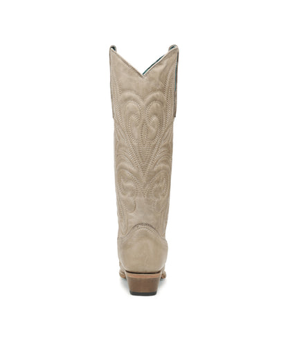 Women's Corral Bone Genuine Leather Boots with Curved Embroidery Pattern Tall Top