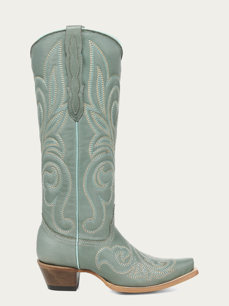 Women's Corral Aqua Genuine Leather Boots with Curved Embroidery Pattern Tall Top