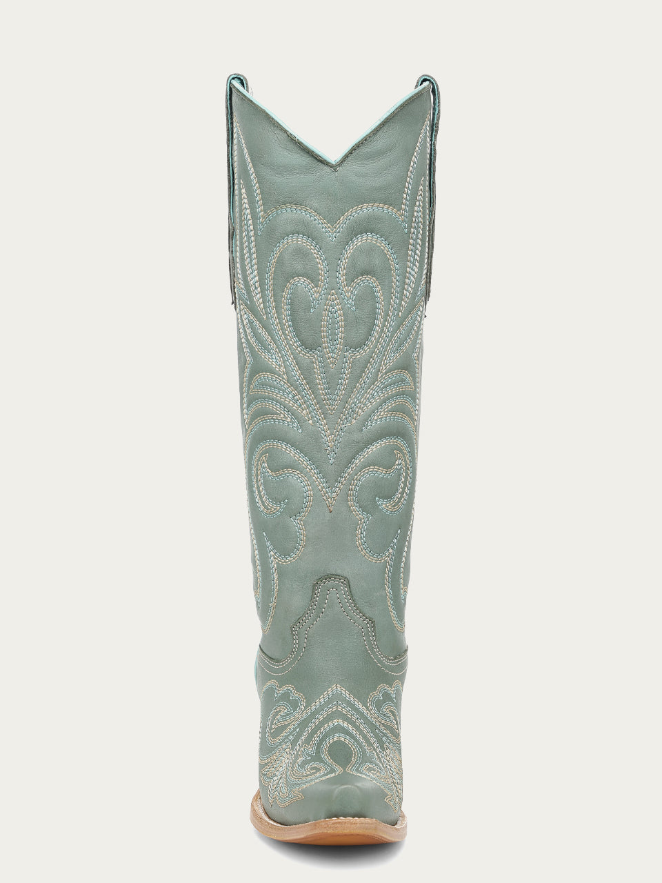 Women's Corral Aqua Genuine Leather Boots with Curved Embroidery Pattern Tall Top