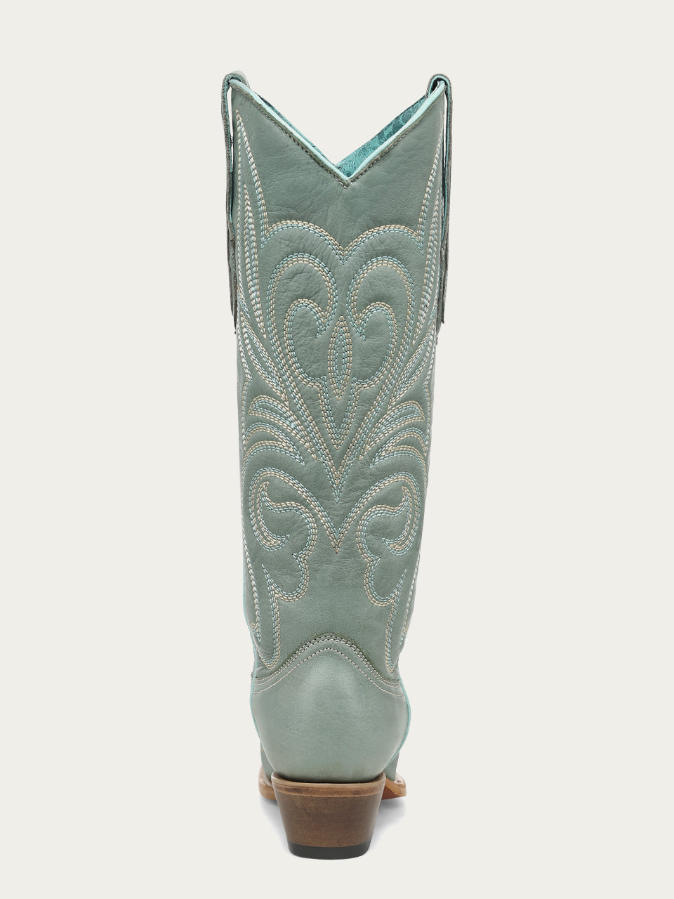 Women's Corral Aqua Genuine Leather Boots with Curved Embroidery Pattern Tall Top