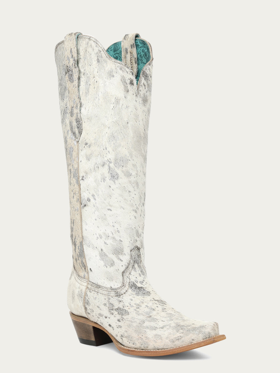Women's Corral Bone Genuine Leather Boots with Silver Paint Splater Tall Top Cowboy Boot