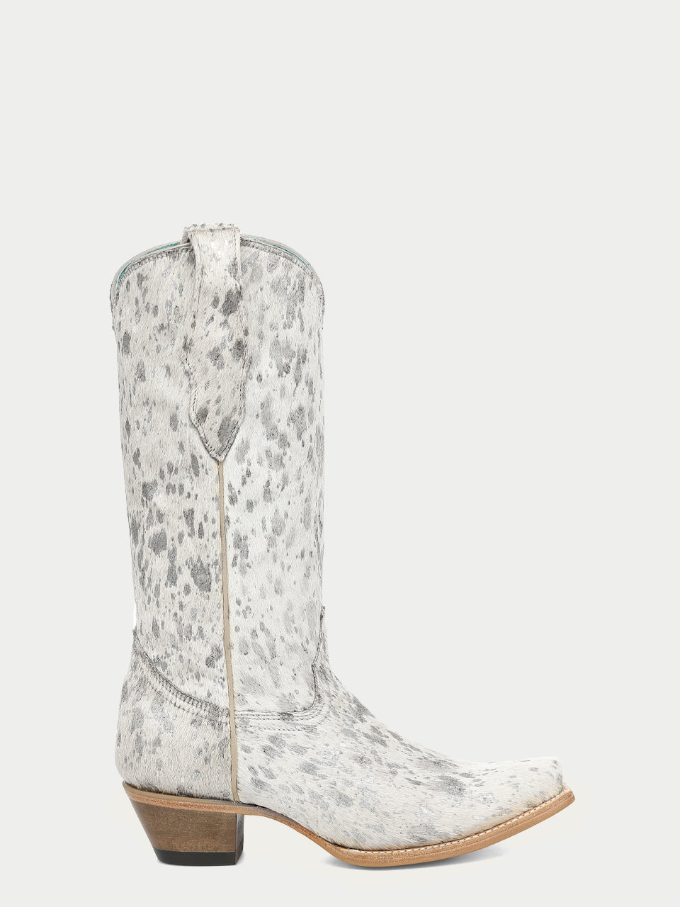 Women's Corral Bone Genuine Leather Boots with Hair Leather with Silver Paint Splater Cowboy Boot