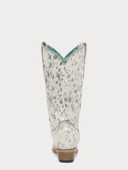 Women's Corral Bone Genuine Leather Boots with Hair Leather with Silver Paint Splater Cowboy Boot