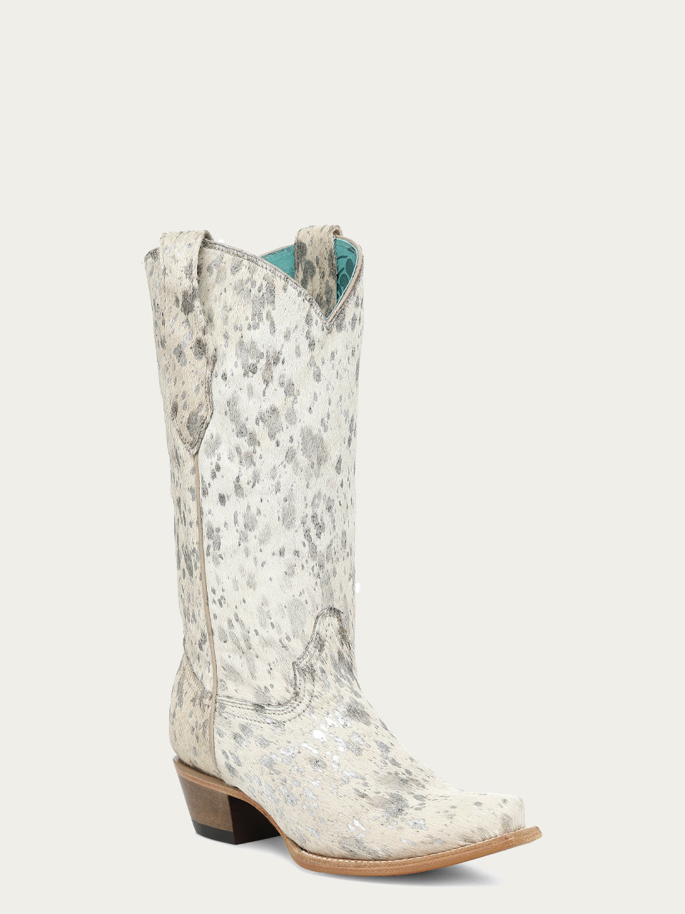 Women's Corral Bone Genuine Leather Boots with Hair Leather with Silver Paint Splater Cowboy Boot