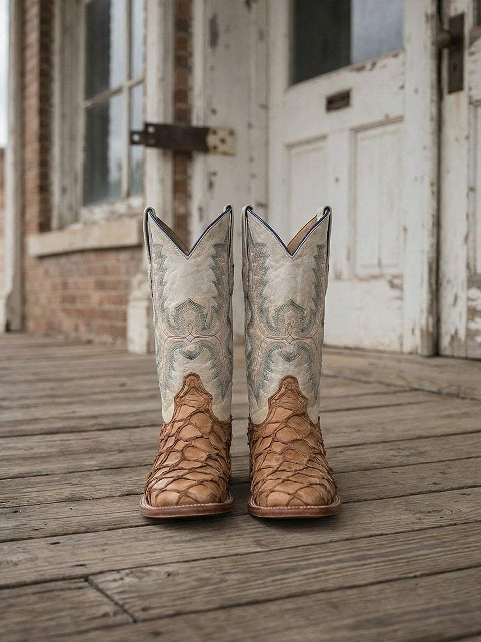 Men's Corral Cognac Genuine Pirarucu Fish Boots with Embroidery
