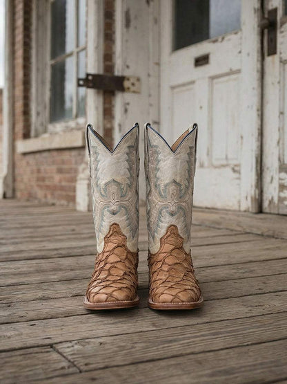 Men's Corral Cognac Genuine Pirarucu Fish Boots with Embroidery
