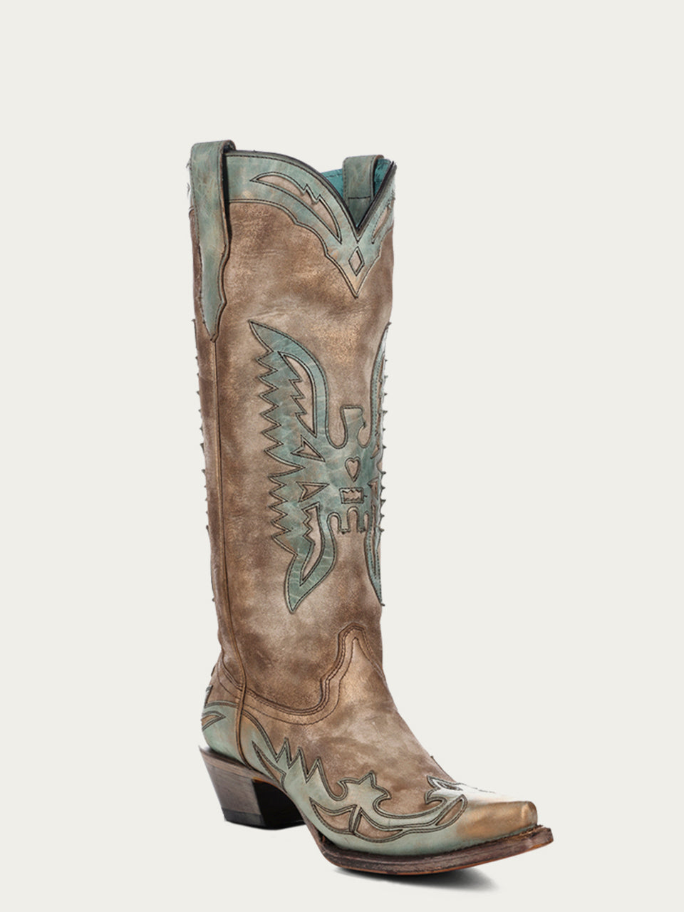 Women's Corral Bone Genuine Leather Boots with Turquoise Eagle Overlay