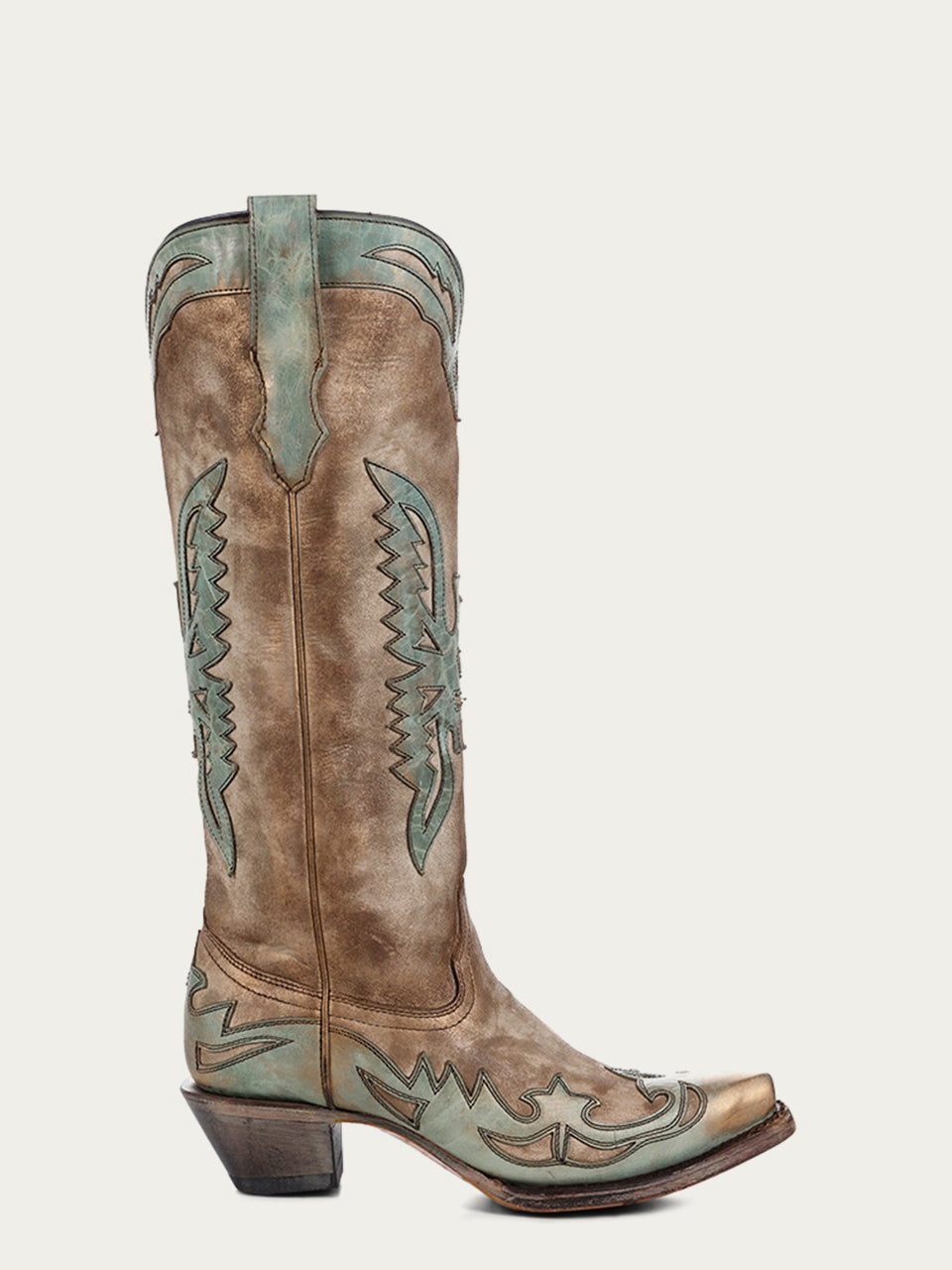 Women's Corral Bone Genuine Leather Boots with Turquoise Eagle Overlay