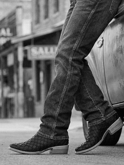 Men's Corral Black Genuine Pirarucu Fish Boots with Embroidery