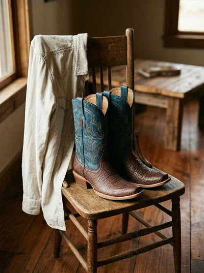 Men's Corral Brown Genuine Ostrich Boots with Embroidery