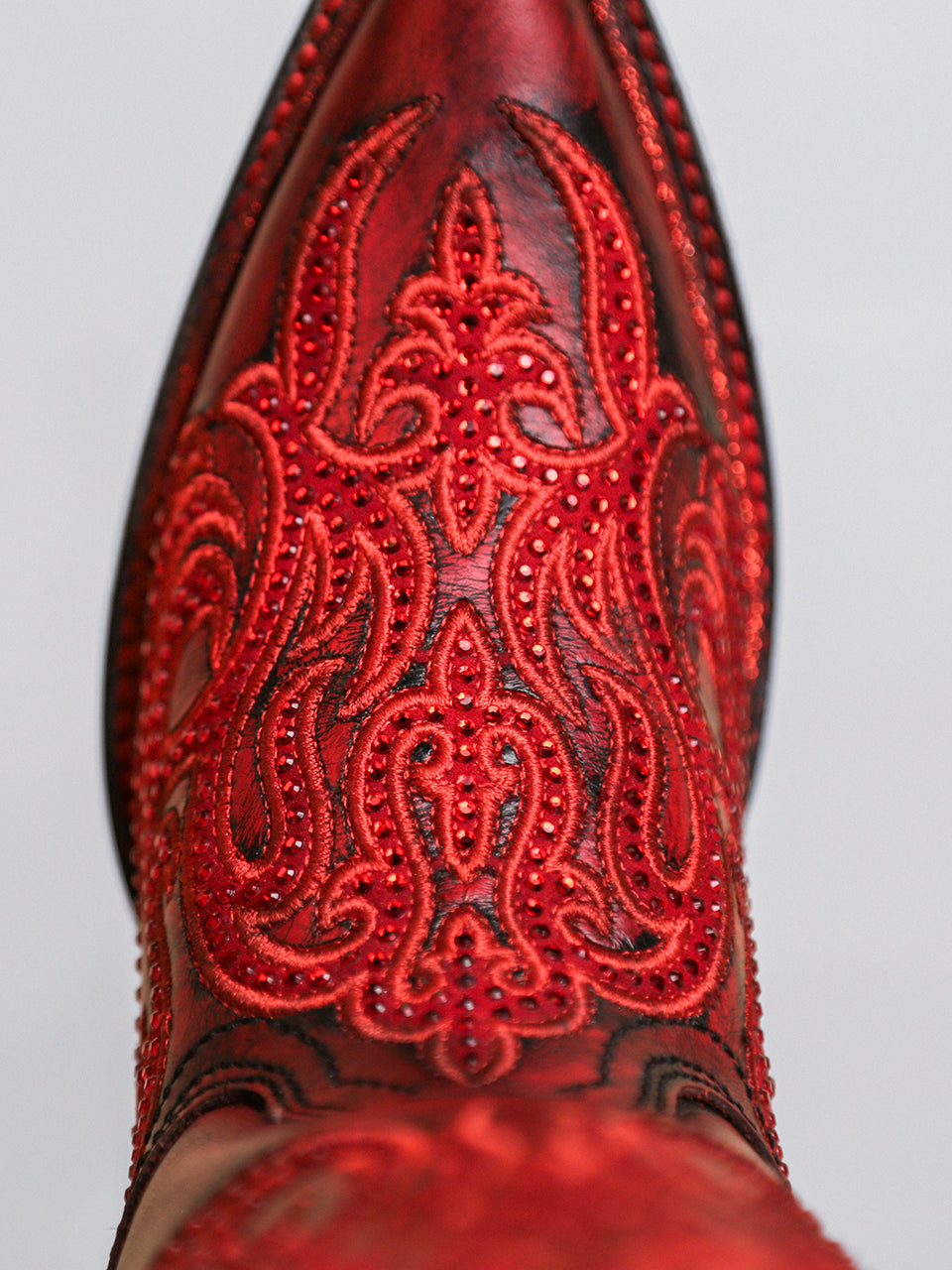 Women's Corral Red Genuine Leather Boots with Black Embroidery & Crystals Tall Top