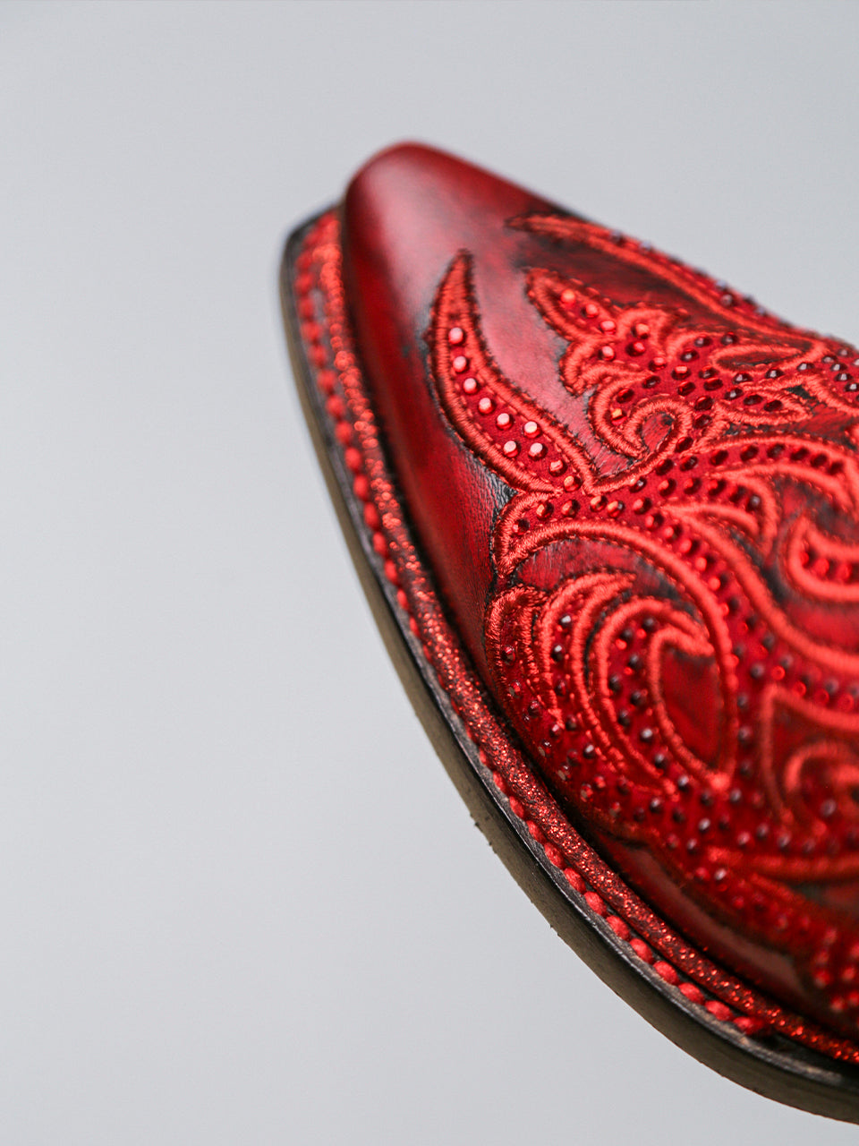 Women's Corral Red Genuine Leather Boots with Black Embroidery & Crystals Tall Top