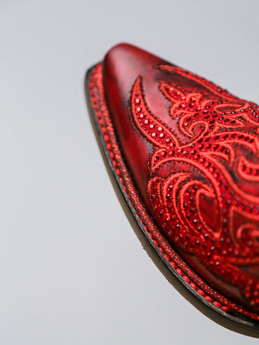 Women's Corral Red Genuine Leather Boots with Black Embroidery & Crystals Tall Top