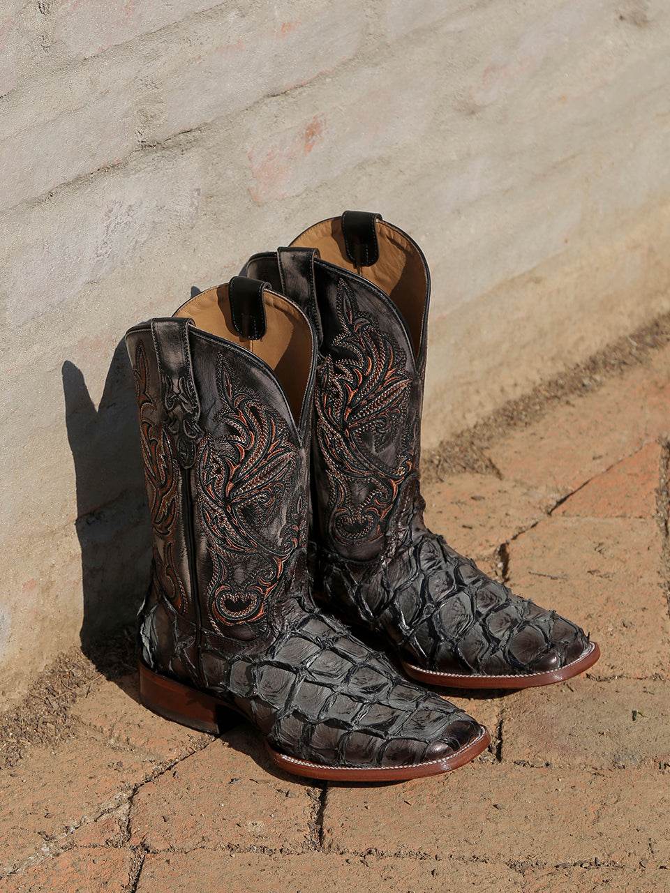 Men's Corral Green Genuine Pirarucu Fish Boots with Embroidery