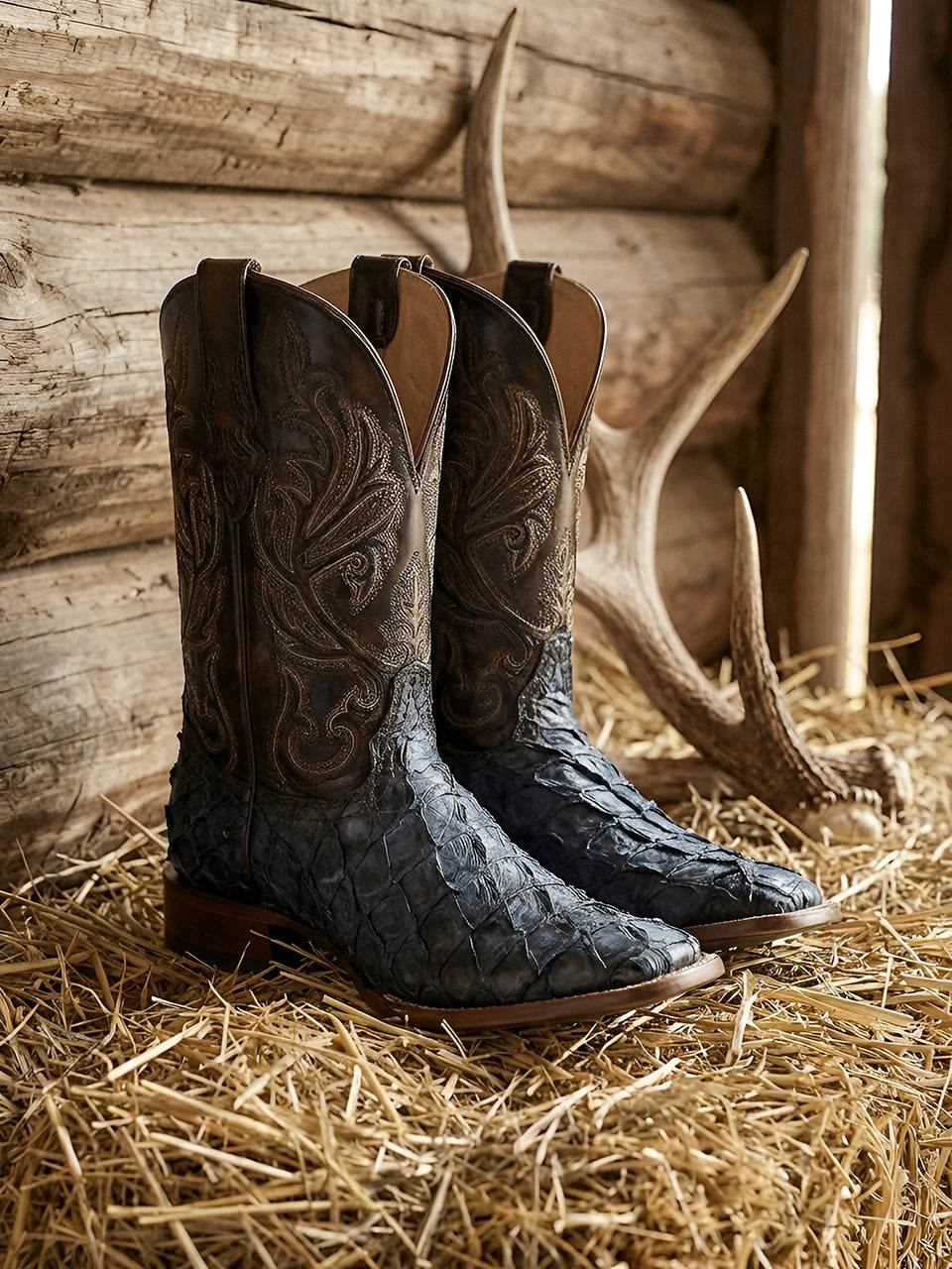 Men's Corral Blue Genuine Pirarucu Fish Boots with Embroidery