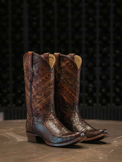 Men's Corral Honey Genuine Alligator Boots with Tooled & Handwoven