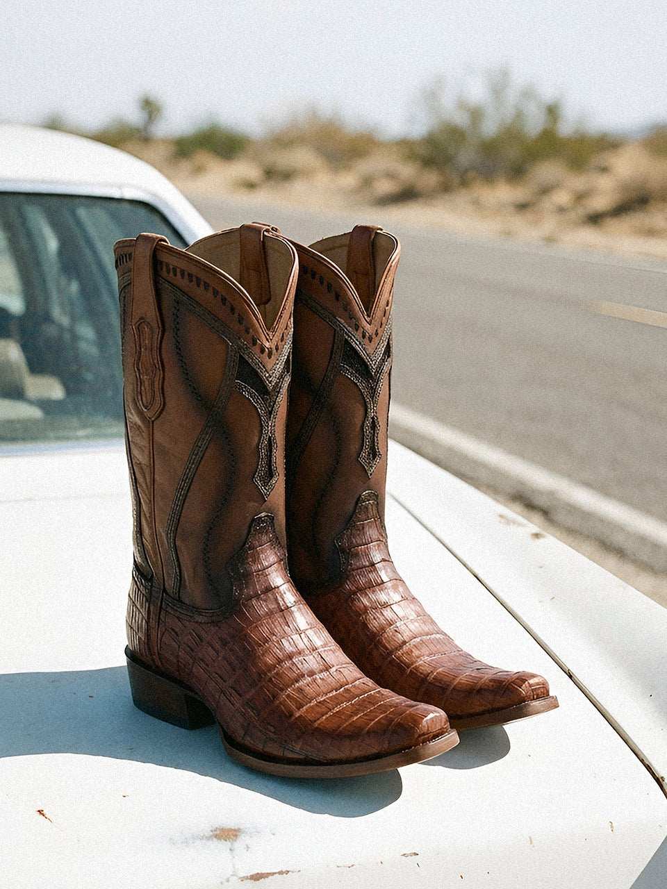 Men's Corral Honey Genuine Caiman Boots with Inlay & Embroidery & Woven
