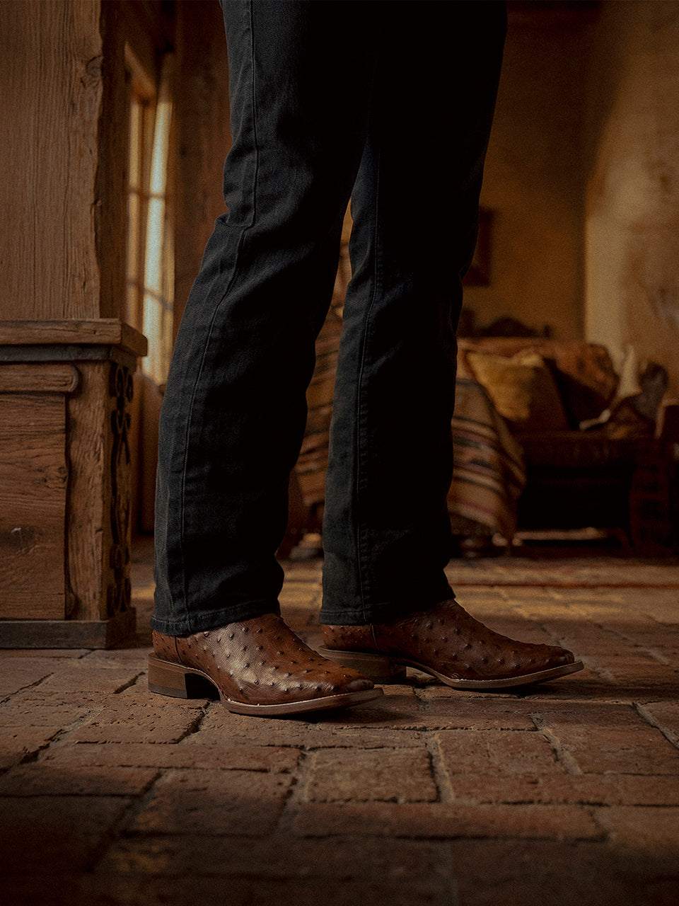 Men's Corral Cognac Genuine Full Quill Ostrich Boots with Inlay & Embroidery