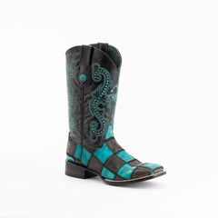 Men's Ferrini Patchwork Leather Boots Handcrafted Black