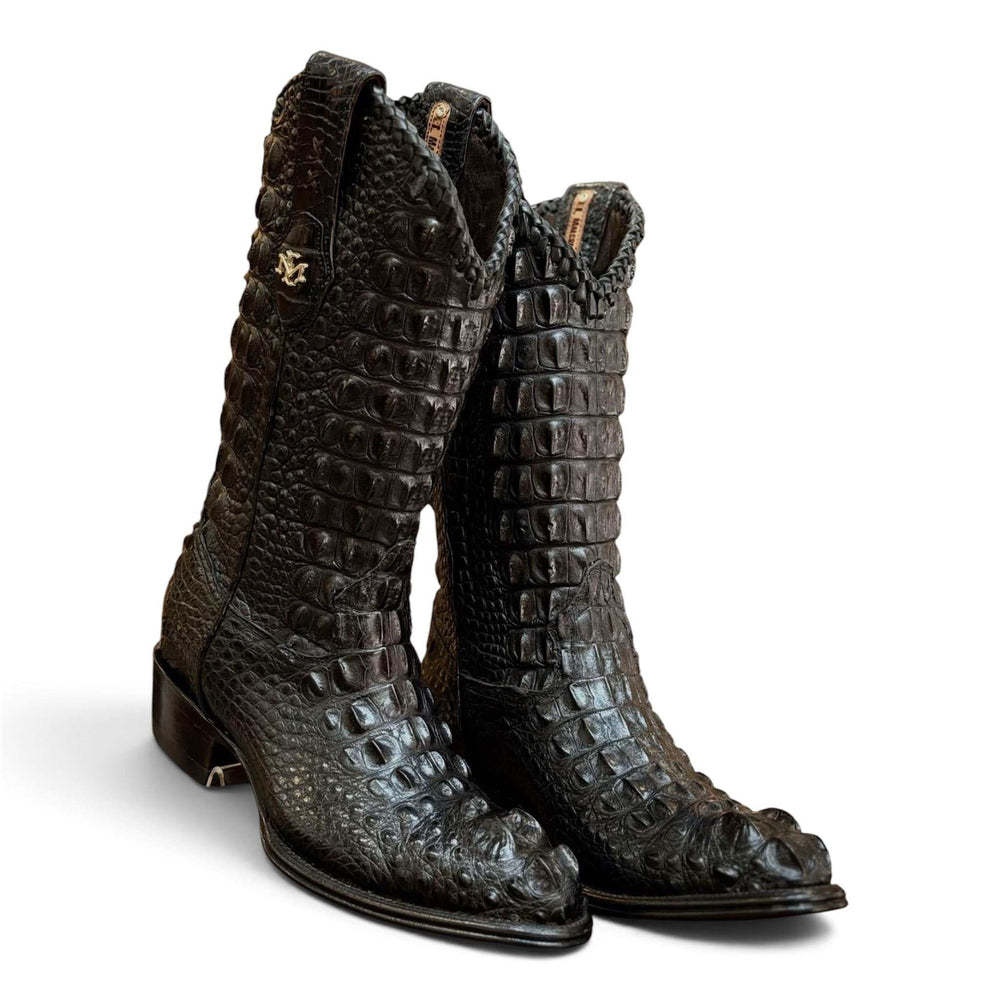 Men's El Malcreado Black Genuine Full American Alligator Hornback Boots Handmade