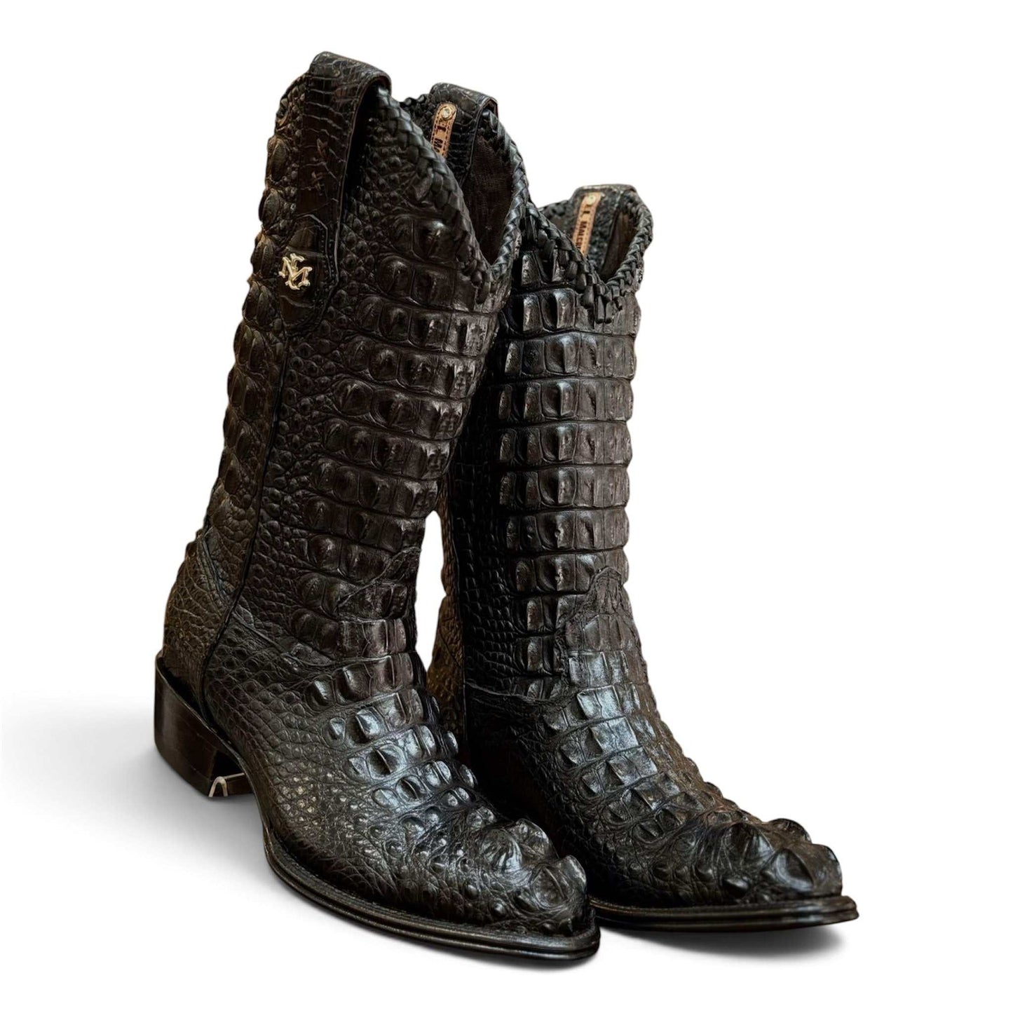 Men's El Malcreado Black Genuine American Alligator Hornback Boots Handmade