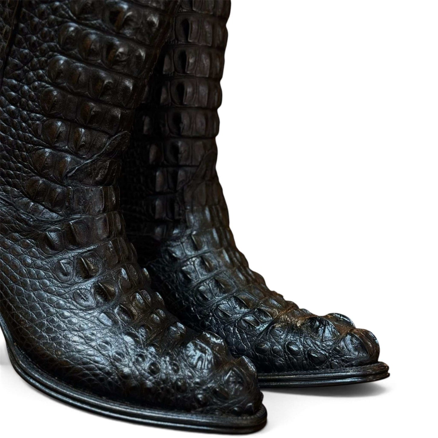 Men's El Malcreado Black Genuine American Alligator Hornback Boots Handmade
