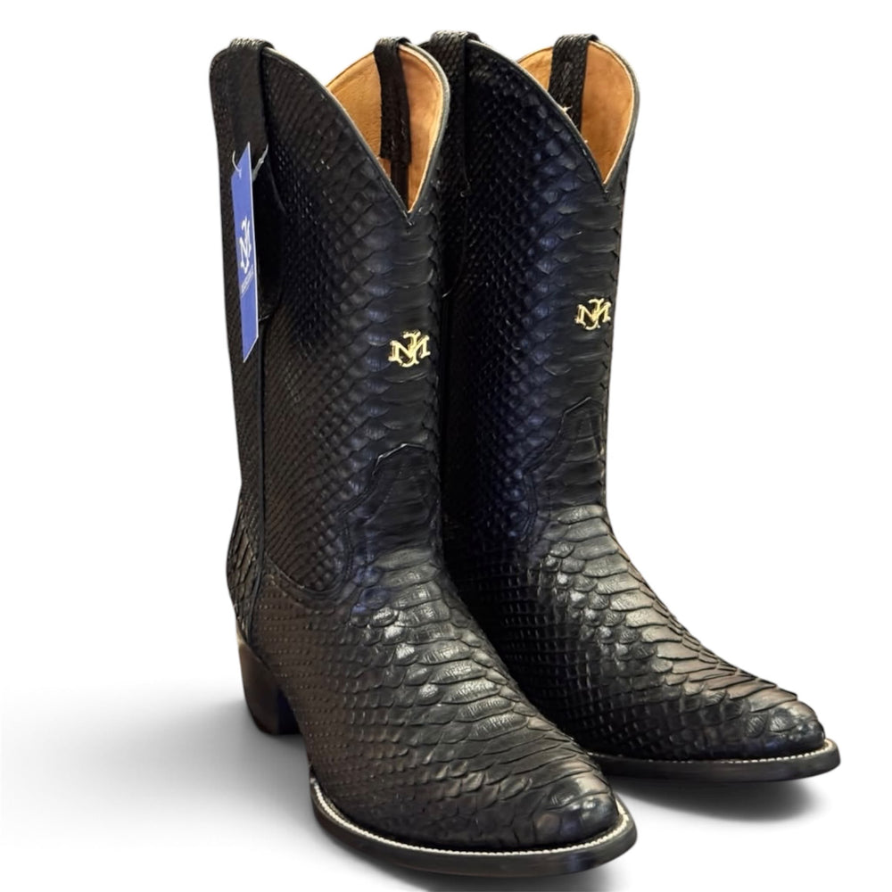 Men's El Malcreado Black Genuine Full Python Boots Handmade