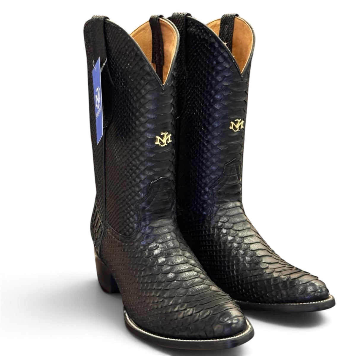 Men's El Malcreado Black Genuine Python Boots Handmade