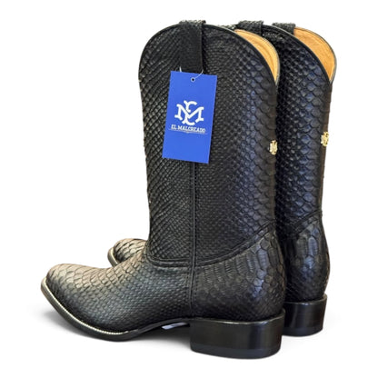 Men's El Malcreado Black Genuine Python Boots Handmade