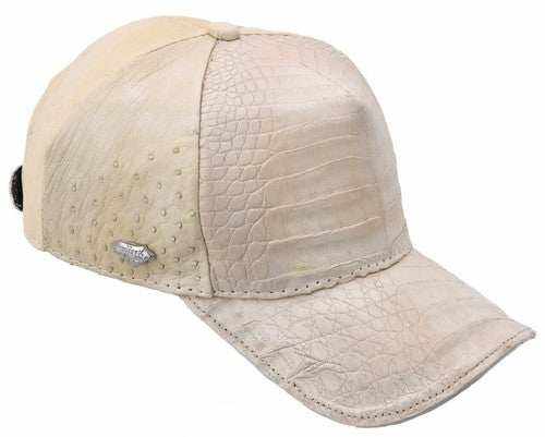 Handmade genuine caiman crocodile leather cap with adjustable closure