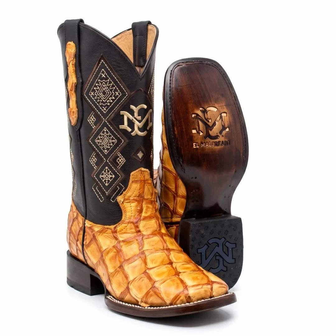 Men's El Malcreado Cognac Genuine Pirarucu Fish Boots Handmade