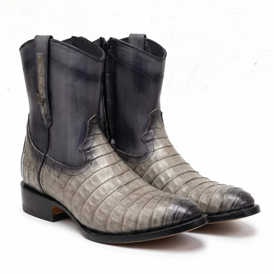 Men's El Malcreado Moy Gray Genuine Caiman Belly Botin Boots Handmade