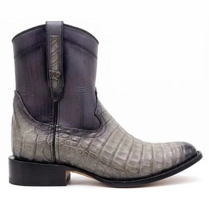 Men's El Malcreado Moy Gray Genuine Caiman Belly Botin Boots Handmade