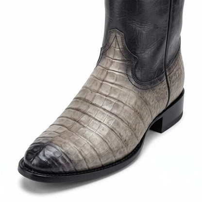 Men's El Malcreado Moy Gray Genuine Caiman Belly Botin Boots Handmade