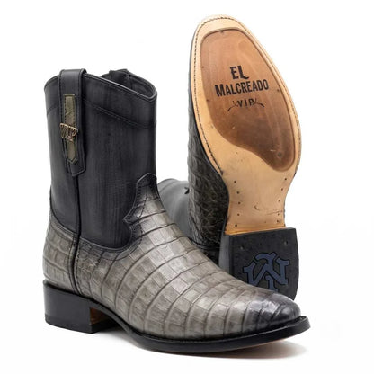 Men's El Malcreado Moy Gray Genuine Caiman Belly Botin Boots Handmade